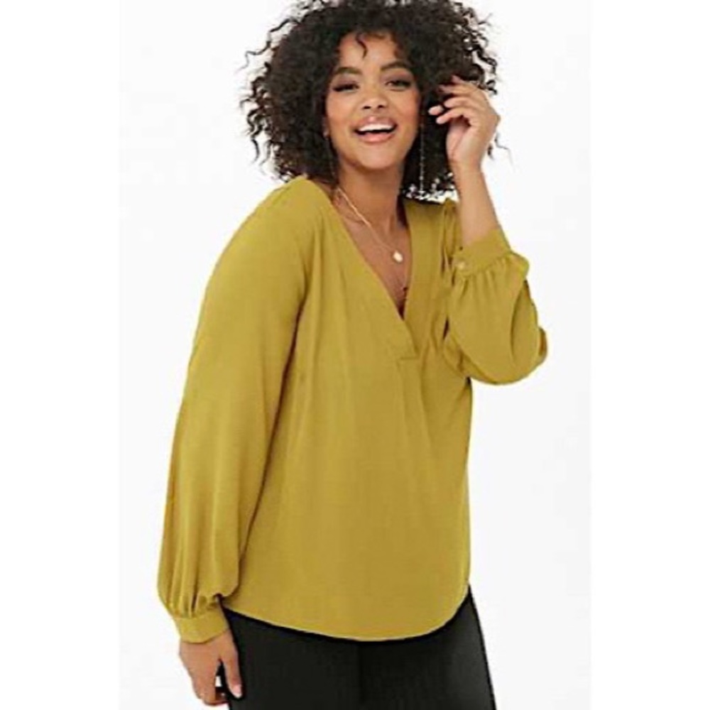 Citron/Mustard Long Sleeve V-neck Blouse